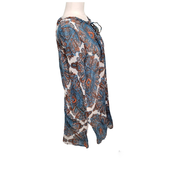 VINTAGE INDIA COTTON SHIFT DRESS 3/4 SLEEVES PAISLEY PRINT M/L - Picture 4 of 8